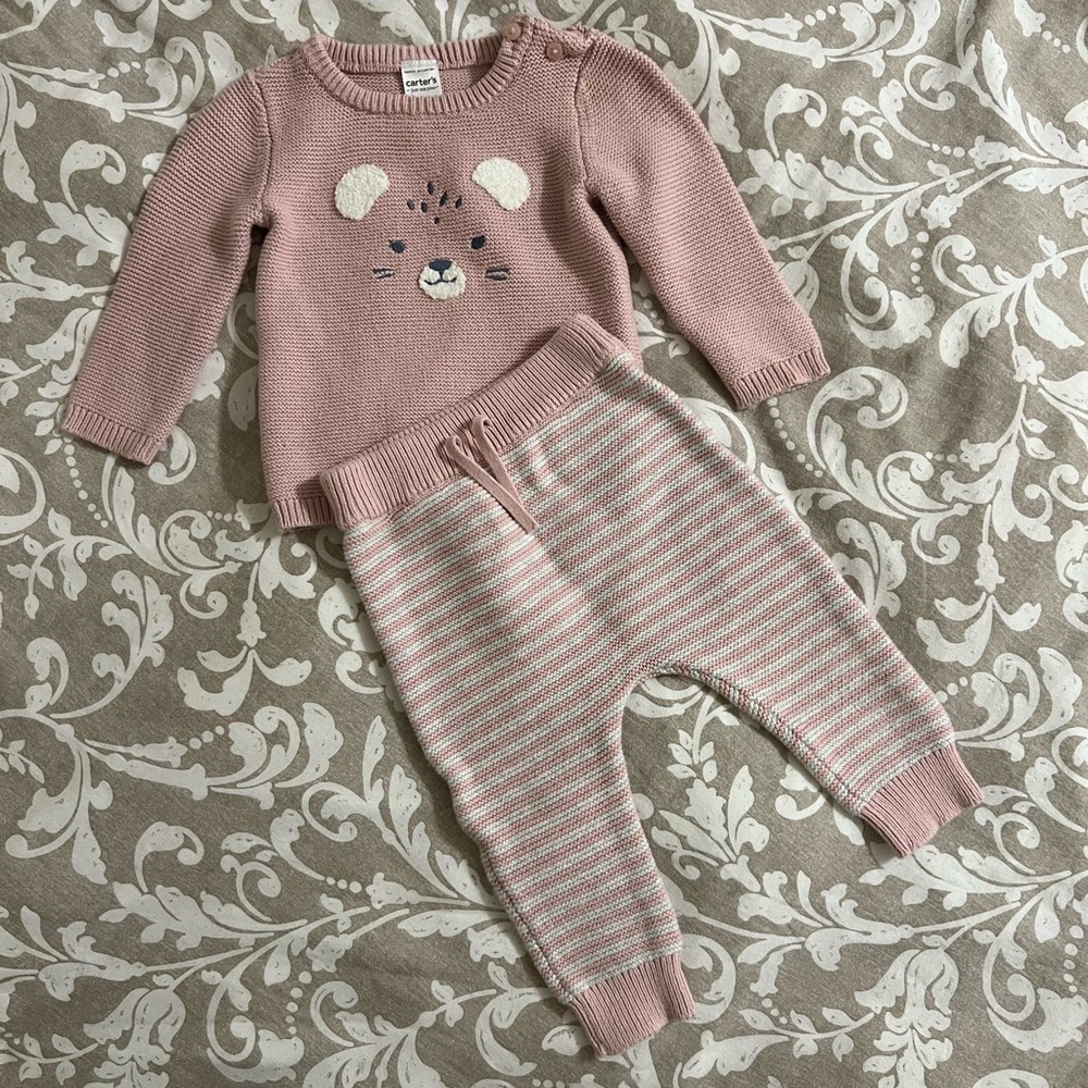 Carter's Blush and Cream Bear Sweater Set